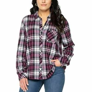 Well Worn Womens Super Soft Cotton Blend Flannel Button Down Maroon